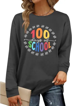 100 Days of School Sweatshirt : Women Teacher Shirts Hearts 100th Day Tee Shirt School Days Pullover Tops