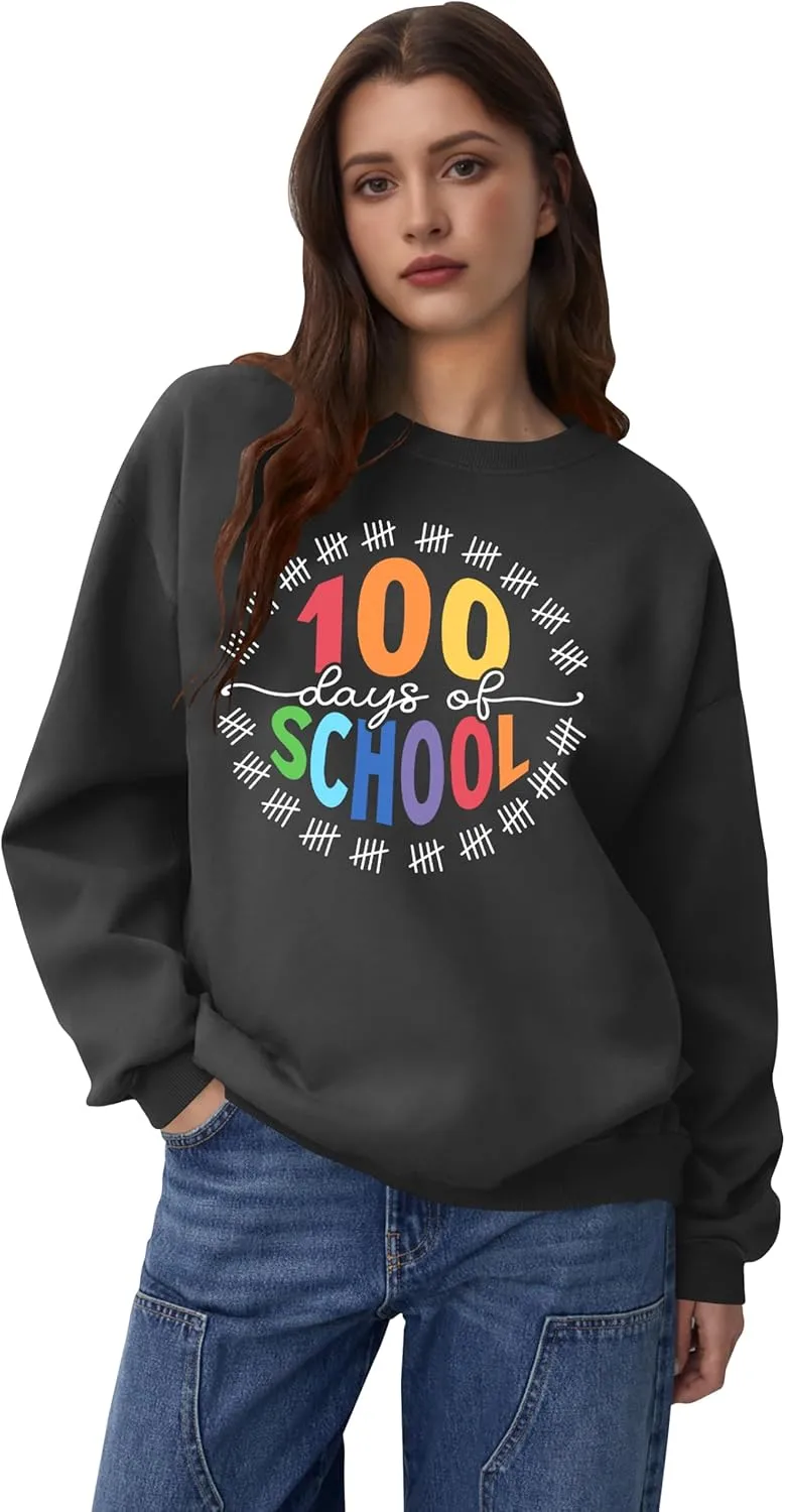 100 Days of School Sweatshirt : Women Teacher Shirts Hearts 100th Day Tee Shirt School Days Pullover Tops