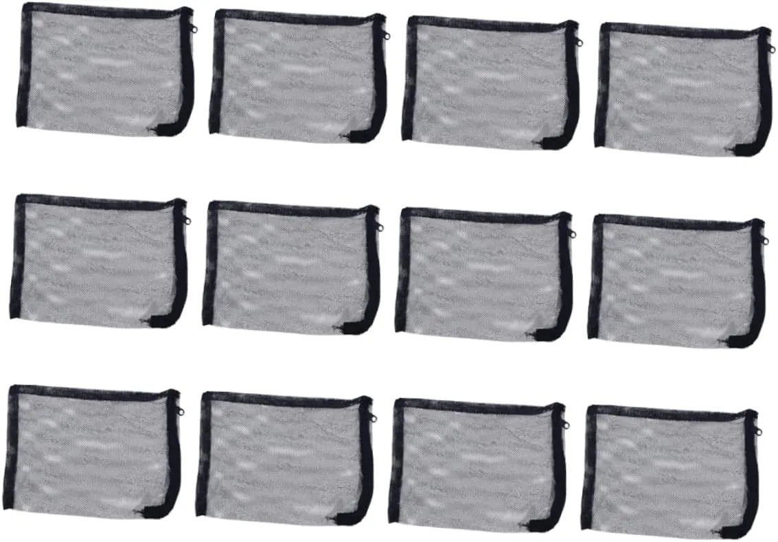 12Pcs Zipper Nylon Mesh Bags for Aquariums and Garden Durable Media for Bio Balls and Ceramics Essential for Fish Tanks Black