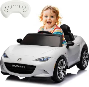 12V Mazda MX-5 Kids Electric Car-Kids Car to Drive with Parent Remote Control, Shock Absorption & Swing Mode,Licensed Ride-On Toy for Ages 3-8(White)