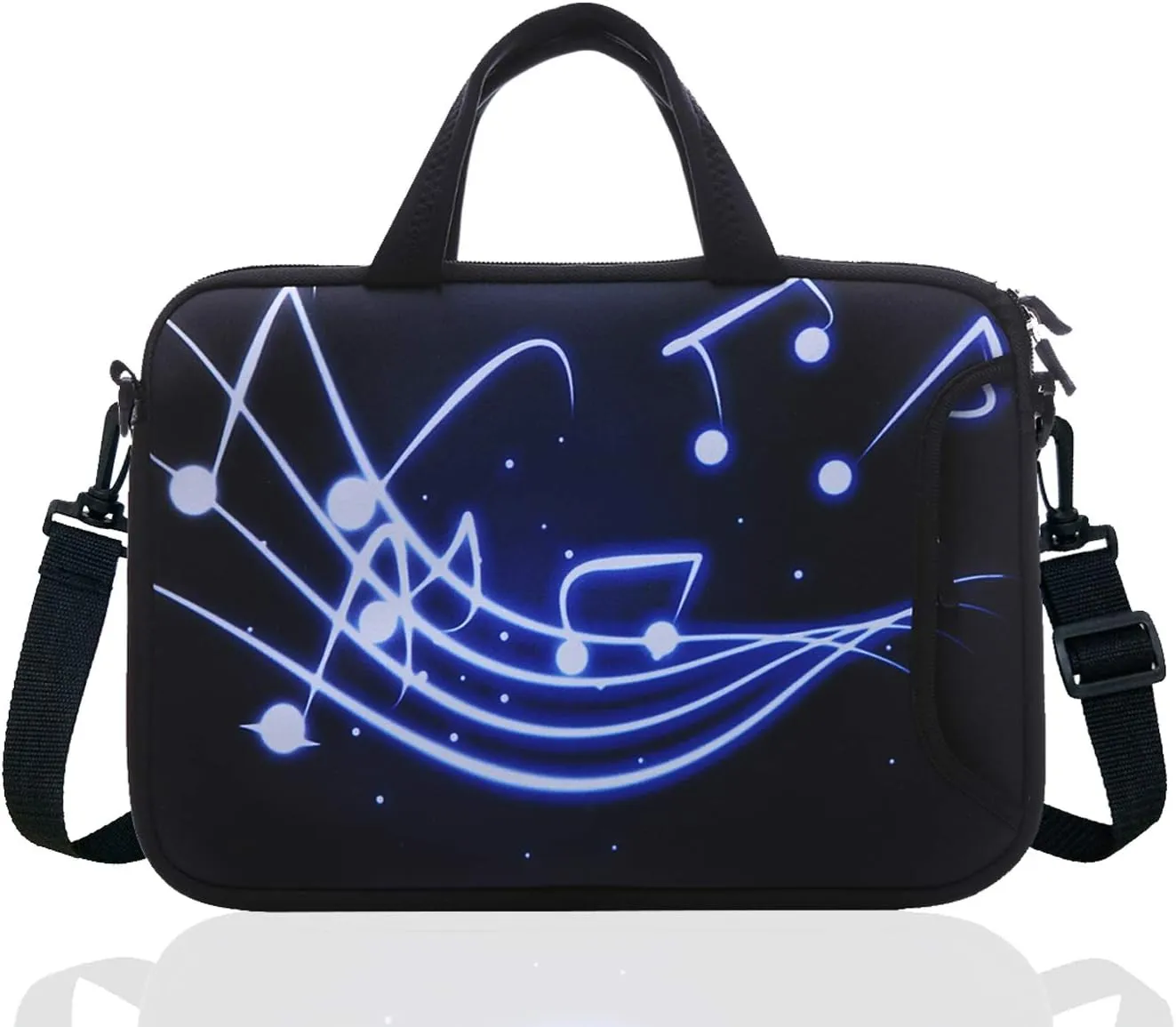 14 Inch Neoprene Laptop Sleeve Case Bag with shoulder strap For 14" Notebook/MacBook/Ultrabook/Chromebook (Black blue music)