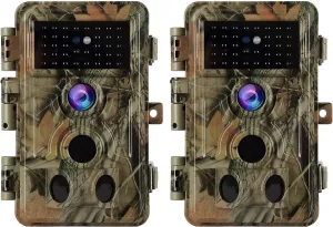 2-Pack 48MP 1296P Trail Cameras Night Vision No Glow H.264 Video Motion Activated 0.1S Trigger Time Waterproof for Outdoor Wildlife Hunting and Home Security Surveillance
