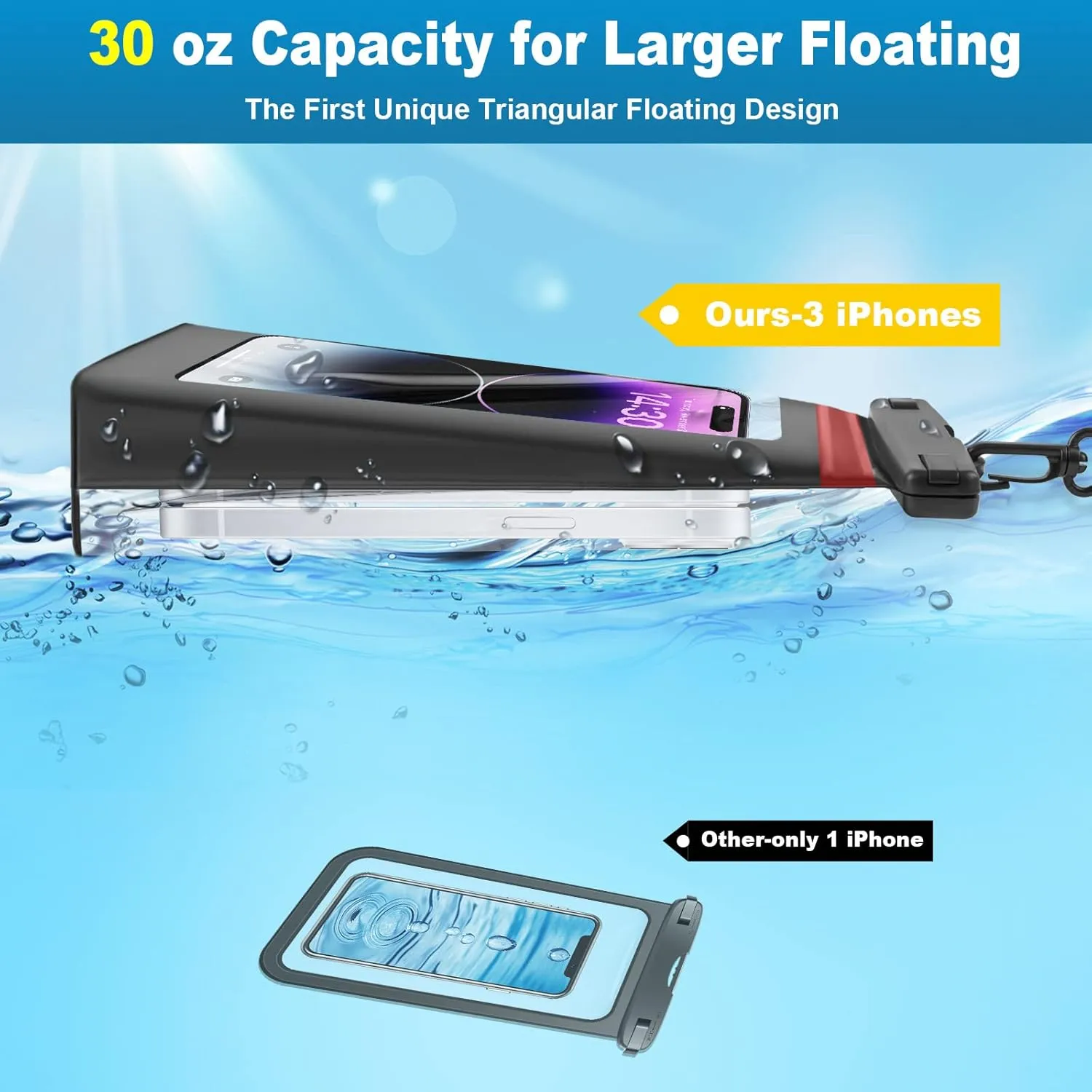 2 Pack Waterproof Pouch Floating with Sealing Strip, 9'' Large Cell Phone Dry Protector Case for iPhone 15 14 13 12 11 Pro Max Plus Samsung Galaxy, Water Proof Bag Holder for Beach Swimming