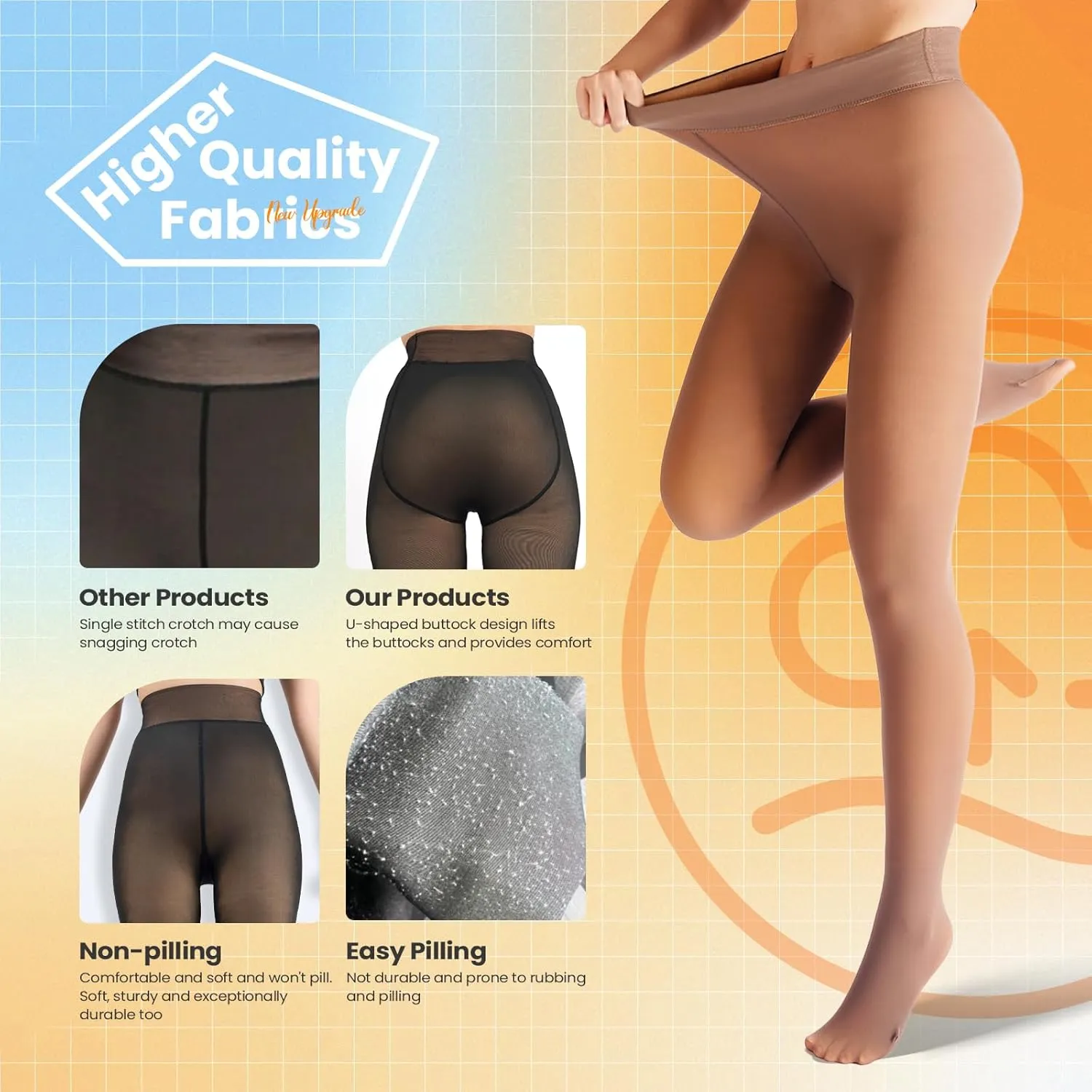 2 Pairs Women Fleece Lined Tights-Fake Translucent Leggings High Waist Pantyhose Sheer Thick Warm Tights For Women
