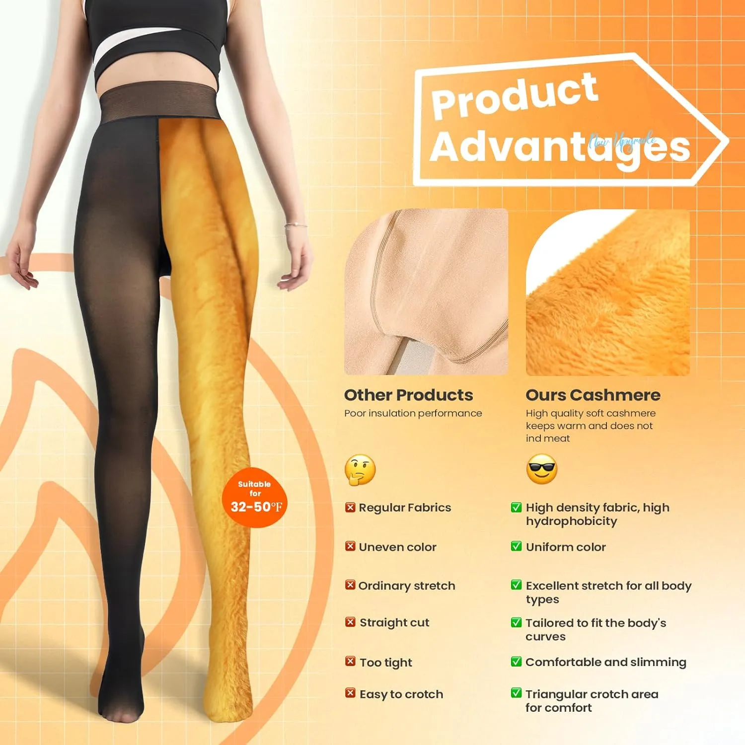 2 Pairs Women Fleece Lined Tights-Fake Translucent Leggings High Waist Pantyhose Sheer Thick Warm Tights For Women