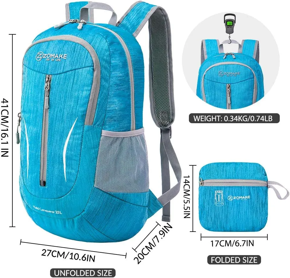 25L Ultra Lightweight Packable Backpack, Foldable Hiking Backpacks Water Resistant Small Folding Daypack for Travel(Light Blue)