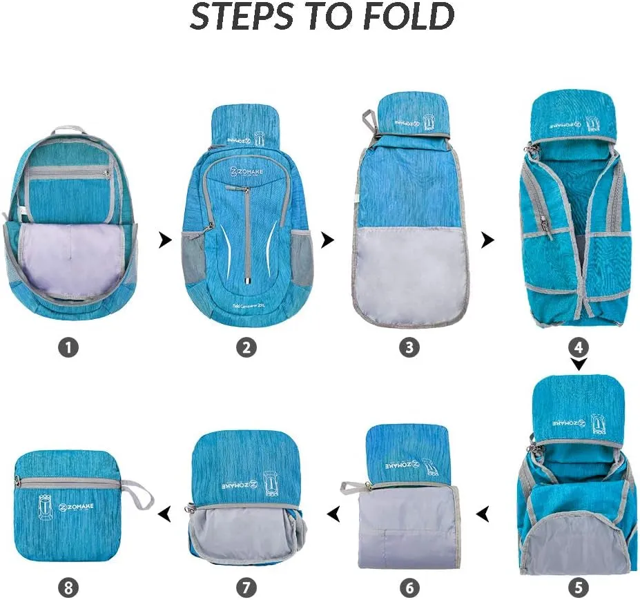 25L Ultra Lightweight Packable Backpack, Foldable Hiking Backpacks Water Resistant Small Folding Daypack for Travel(Light Blue)