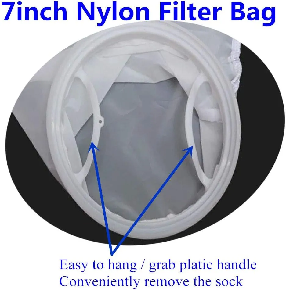 2Pack Monofilament Nylon Mesh Filter Socks Bag NMO 100 Micron - 7 Inch Ring by 18 Inch Long – Water Liquid Filter Bags for Aquarium, Industrial, Chemical (100 Micron 7 x 18 Inch Nylon)