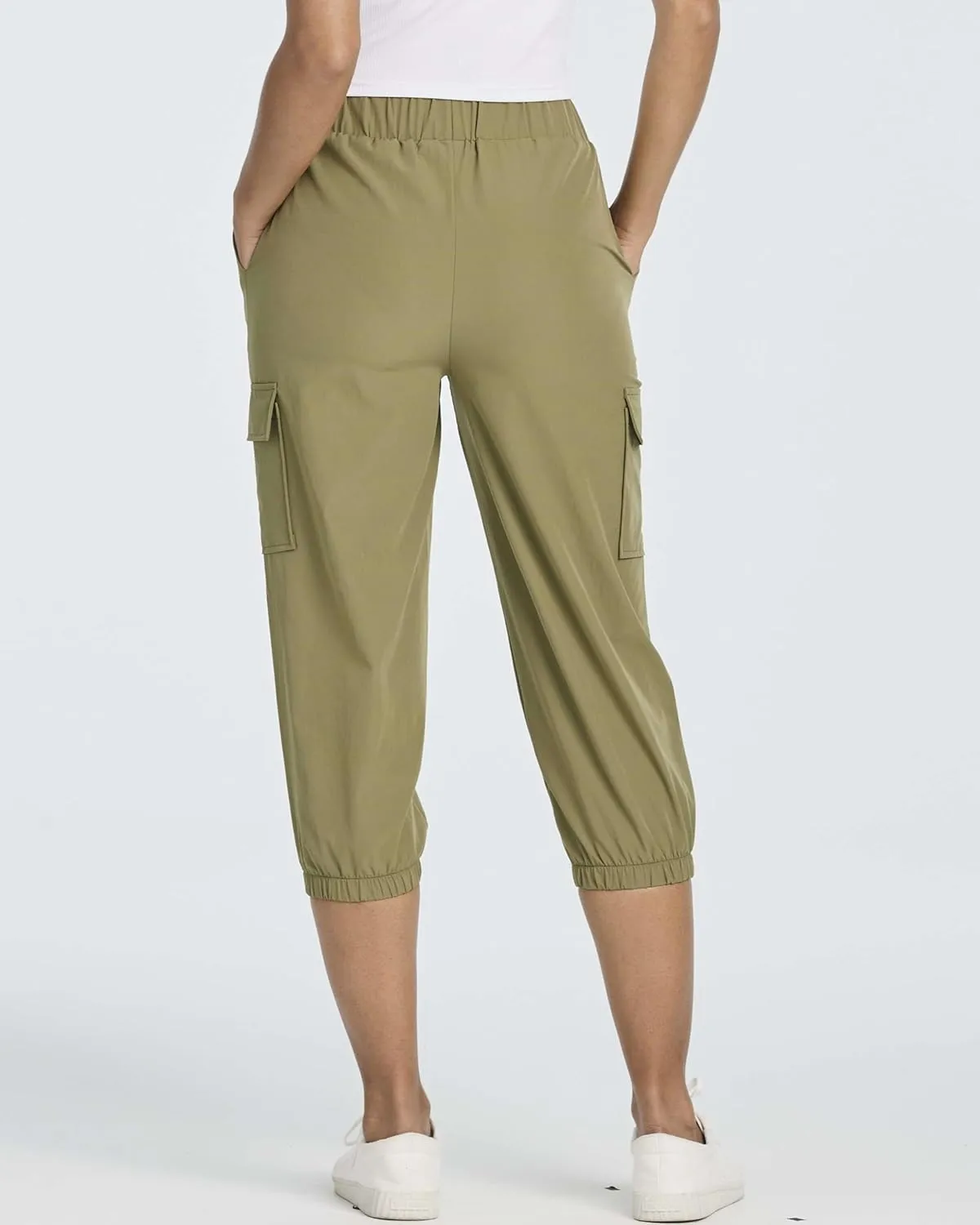 3 Pack:Women's Woven Cargo Capri Jogger Pants Tactical Hiking 5 Pockets Water Resistant Quick Dry Active Pockets Drawstring