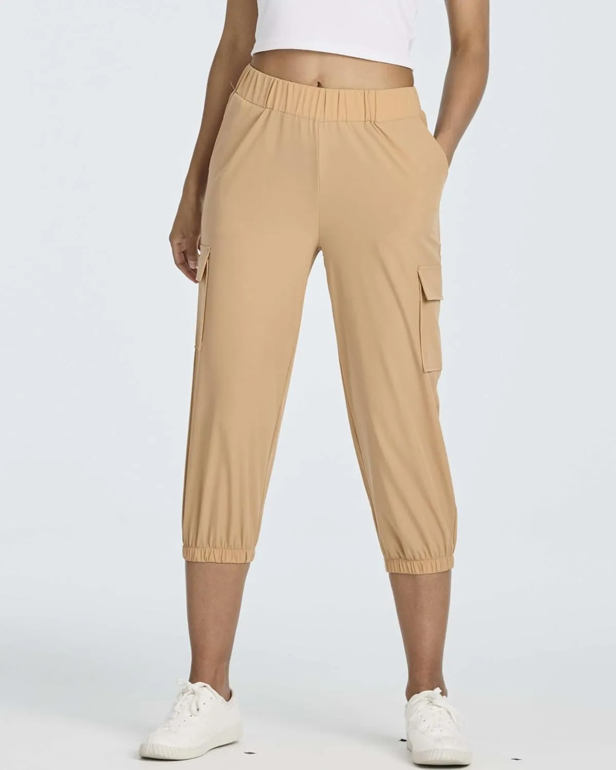 3 Pack:Women's Woven Cargo Capri Jogger Pants Tactical Hiking 5 Pockets Water Resistant Quick Dry Active Pockets Drawstring