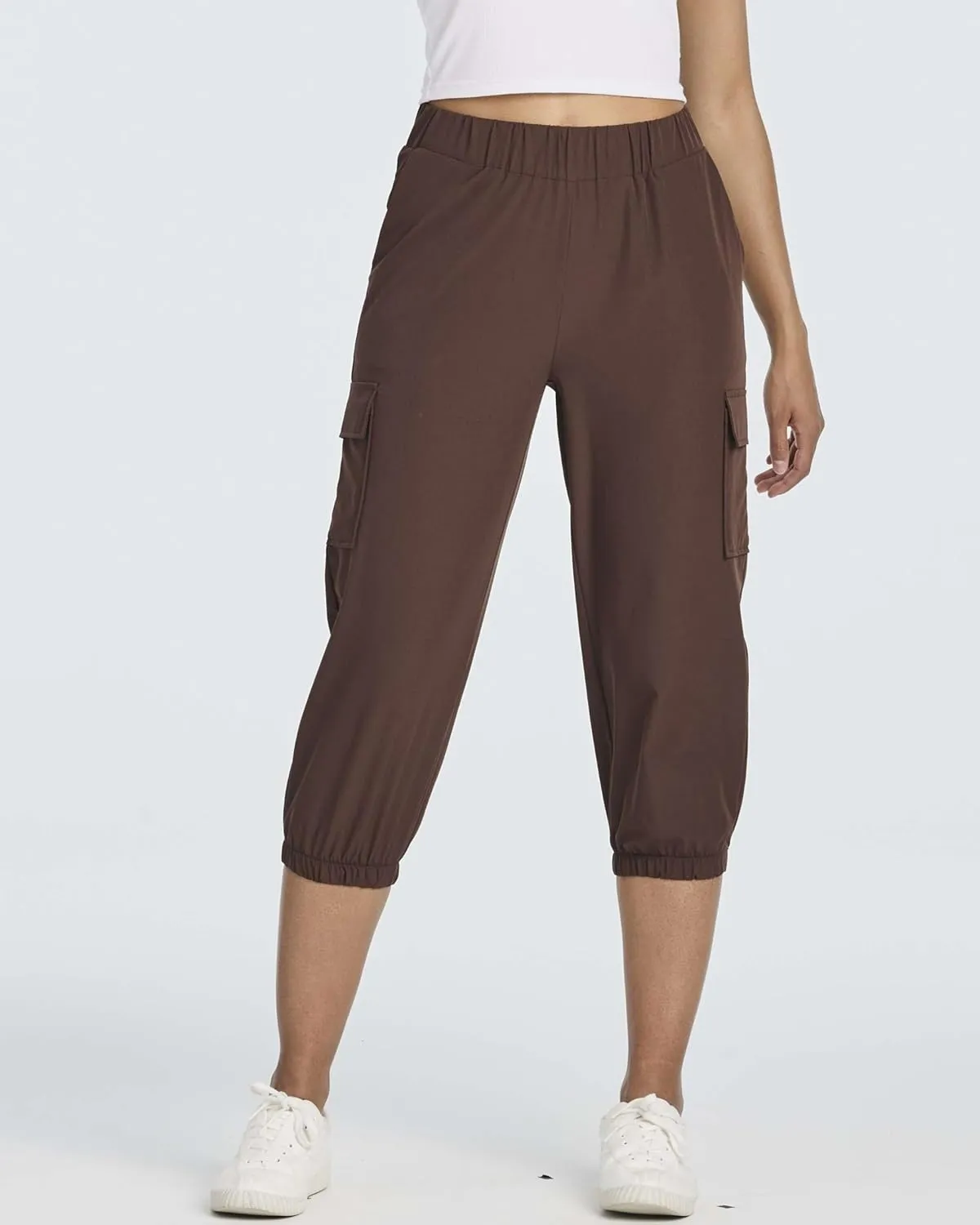 3 Pack:Women's Woven Cargo Capri Jogger Pants Tactical Hiking 5 Pockets Water Resistant Quick Dry Active Pockets Drawstring