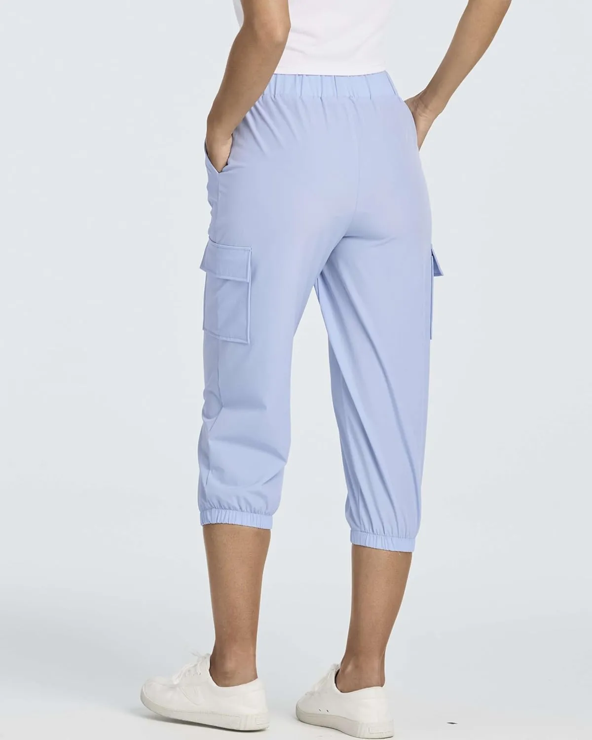 3 Pack:Women's Woven Cargo Capri Jogger Pants Tactical Hiking 5 Pockets Water Resistant Quick Dry Active Pockets Drawstring