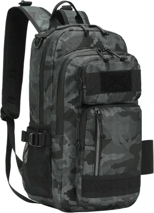 30L Hiking Backpack for Men, Waterproof Rucksack Every Day Carry Daypack Attachments Adapter Strap, Bookbag Leather Film for Camping Trekking Hunting Hiking, Dark Camouflage