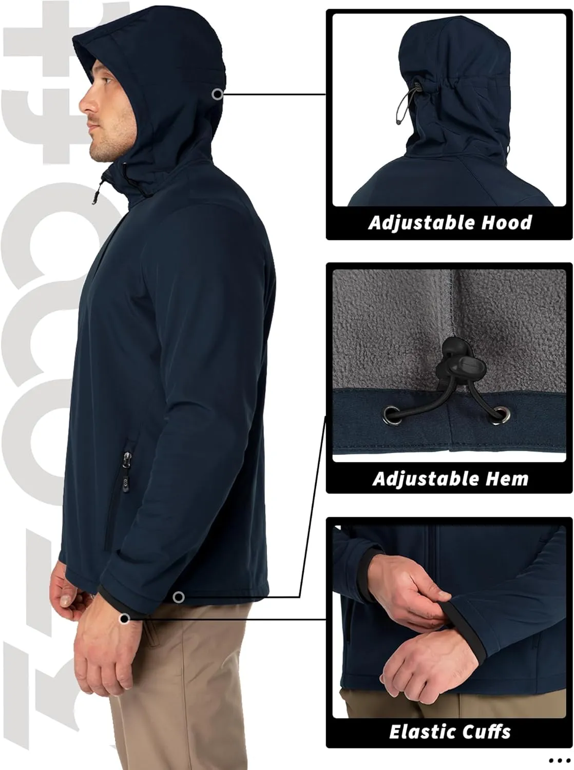 33,000ft Men's Hooded Softshell Jacket Waterproof Lightweight Insulated Windbreaker Fleece Lined Rain Shell Jacket