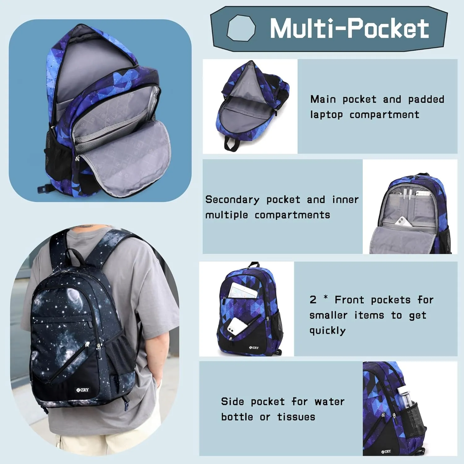 3Pcs Black Galaxy Primary Middle School Bag Rolling Backpack Set for Elementary Boys Wheeled Bookbag with Six Wheels