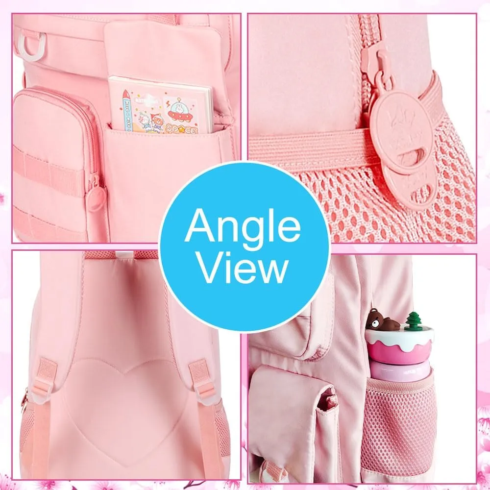 3PCS Laptop Backpack for Girls, Women College School Bookbag, 15.6" Cute Aesthetic Computer Water Resistant Anti Theft School Bags Set for Teens Girls Students - Pink