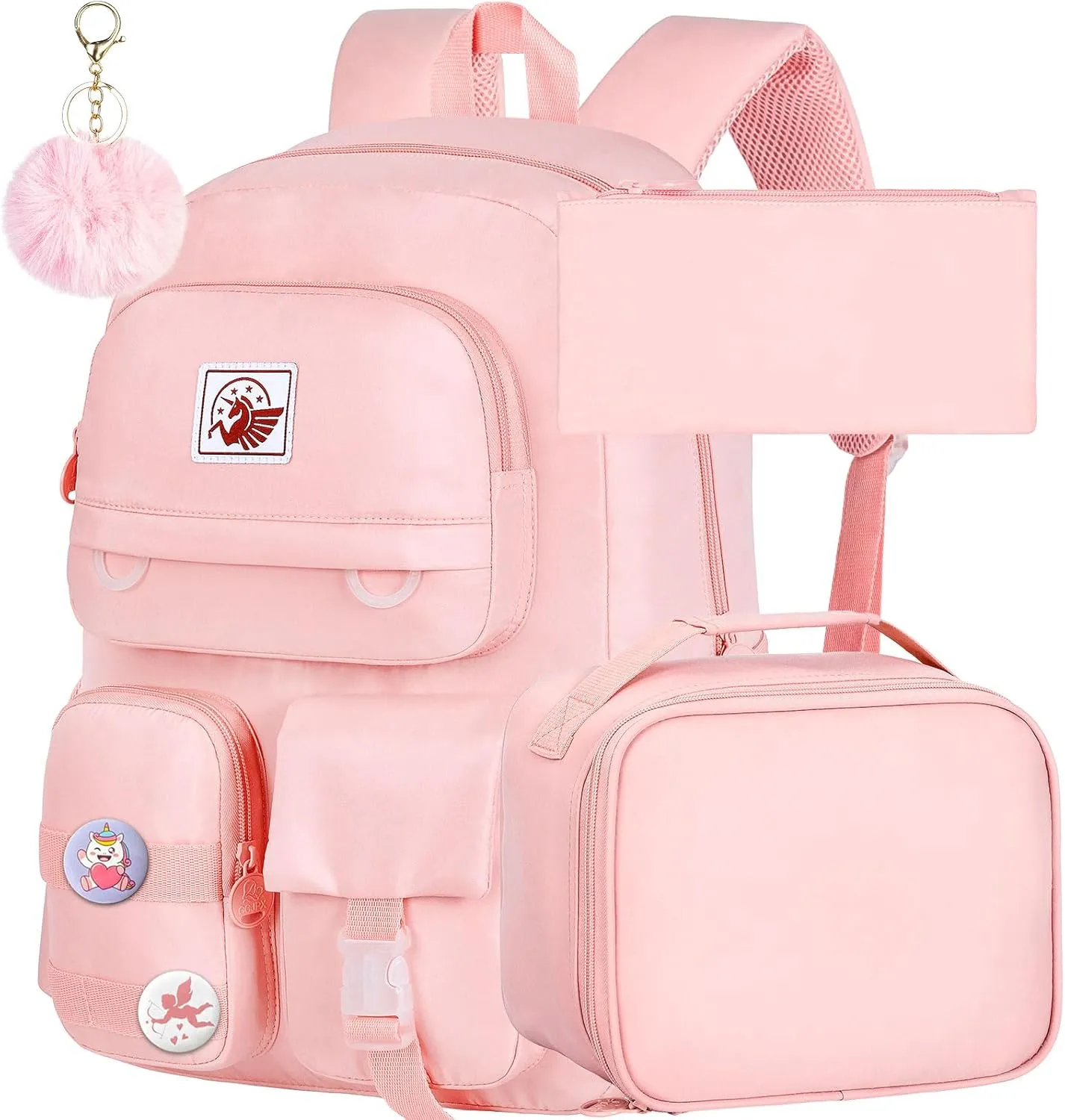 3PCS Laptop Backpack for Girls, Women College School Bookbag, 15.6" Cute Aesthetic Computer Water Resistant Anti Theft School Bags Set for Teens Girls Students - Pink