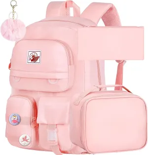 3PCS Laptop Backpack for Girls, Women College School Bookbag, 15.6" Cute Aesthetic Computer Water Resistant Anti Theft School Bags Set for Teens Girls Students - Pink