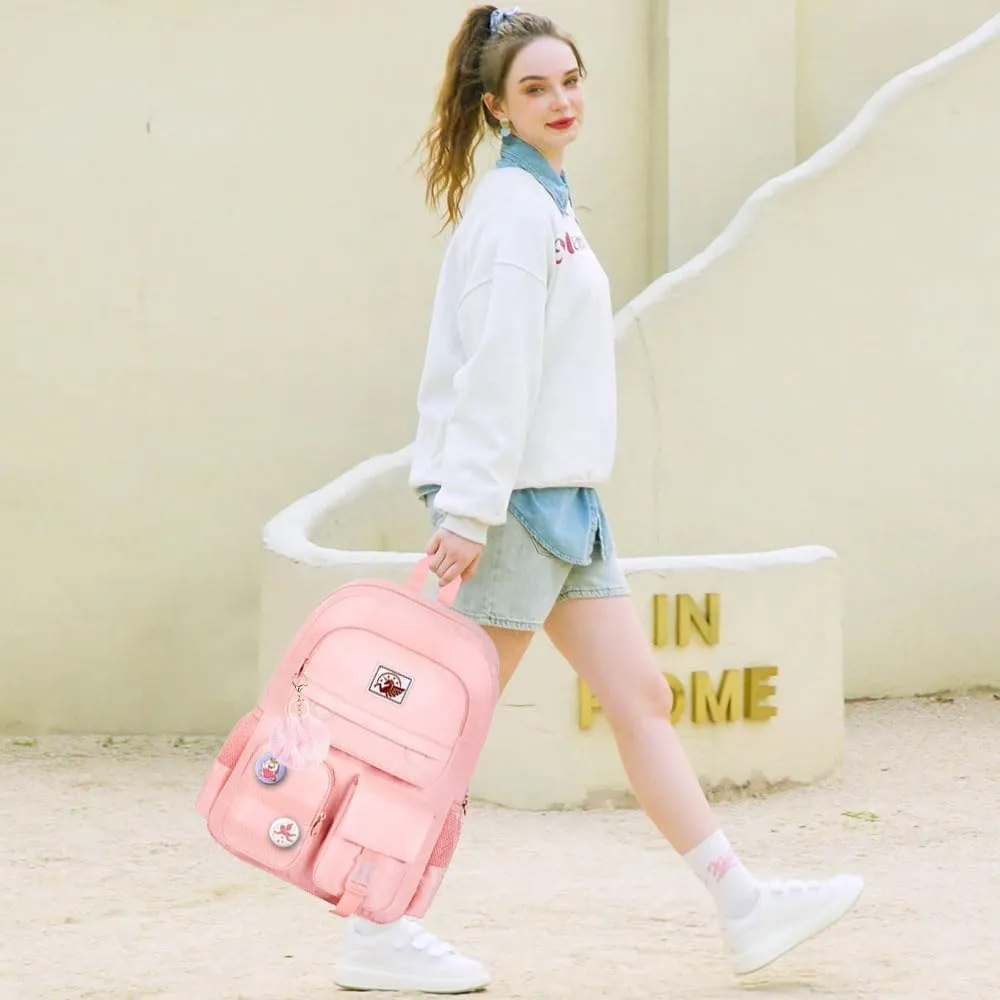 3PCS Laptop Backpack for Girls, Women College School Bookbag, 15.6" Cute Aesthetic Computer Water Resistant Anti Theft School Bags Set for Teens Girls Students - Pink
