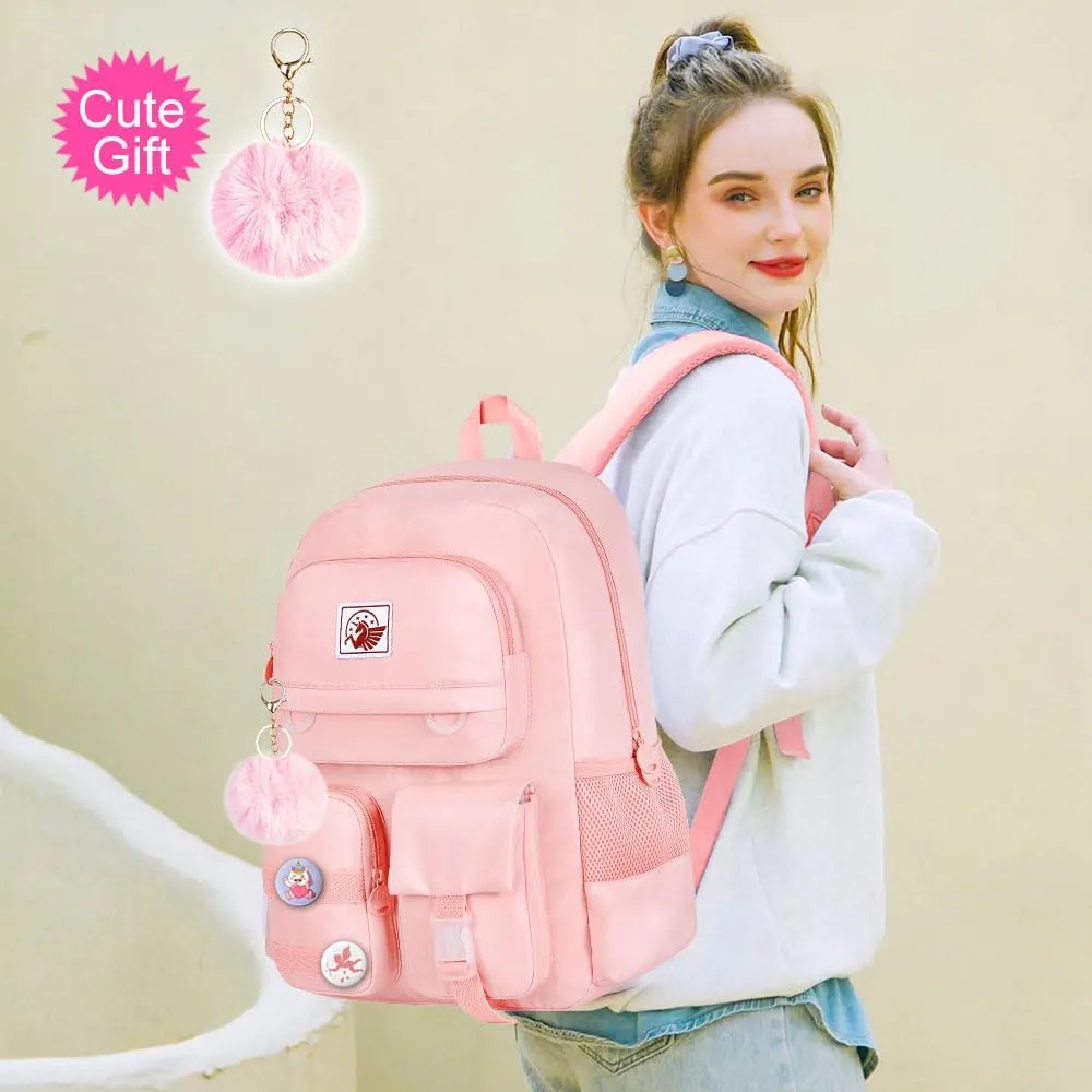 3PCS Laptop Backpack for Girls, Women College School Bookbag, 15.6" Cute Aesthetic Computer Water Resistant Anti Theft School Bags Set for Teens Girls Students - Pink