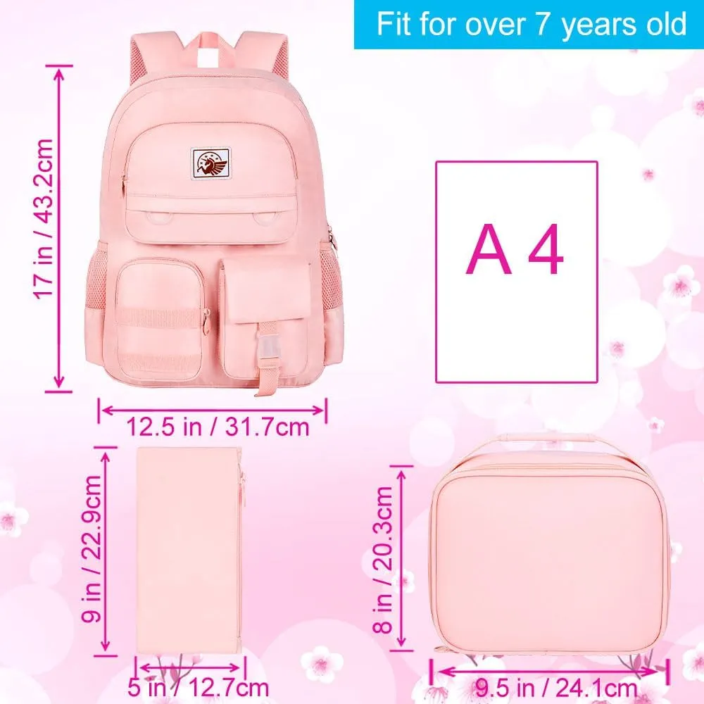 3PCS Laptop Backpack for Girls, Women College School Bookbag, 15.6" Cute Aesthetic Computer Water Resistant Anti Theft School Bags Set for Teens Girls Students - Pink