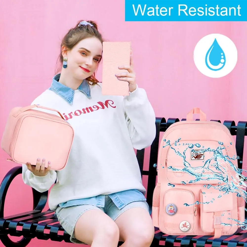 3PCS Laptop Backpack for Girls, Women College School Bookbag, 15.6" Cute Aesthetic Computer Water Resistant Anti Theft School Bags Set for Teens Girls Students - Pink