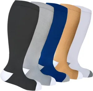 4 Pairs Plus Size Compression Socks for Women and Men 20-30 mmHg, Wide Calf Stockings Best Support for Circulation, Running