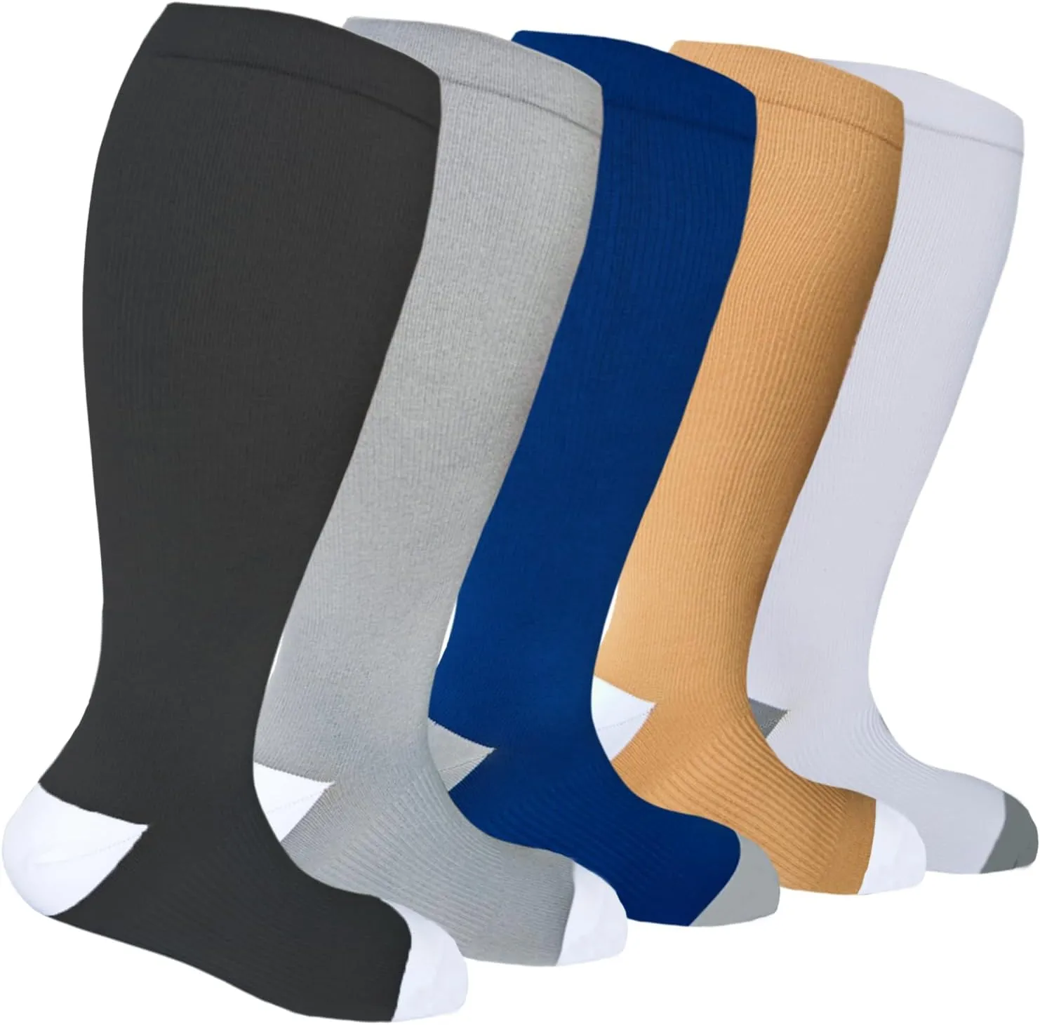 4 Pairs Plus Size Compression Socks for Women and Men 20-30 mmHg, Wide Calf Stockings Best Support for Circulation, Running