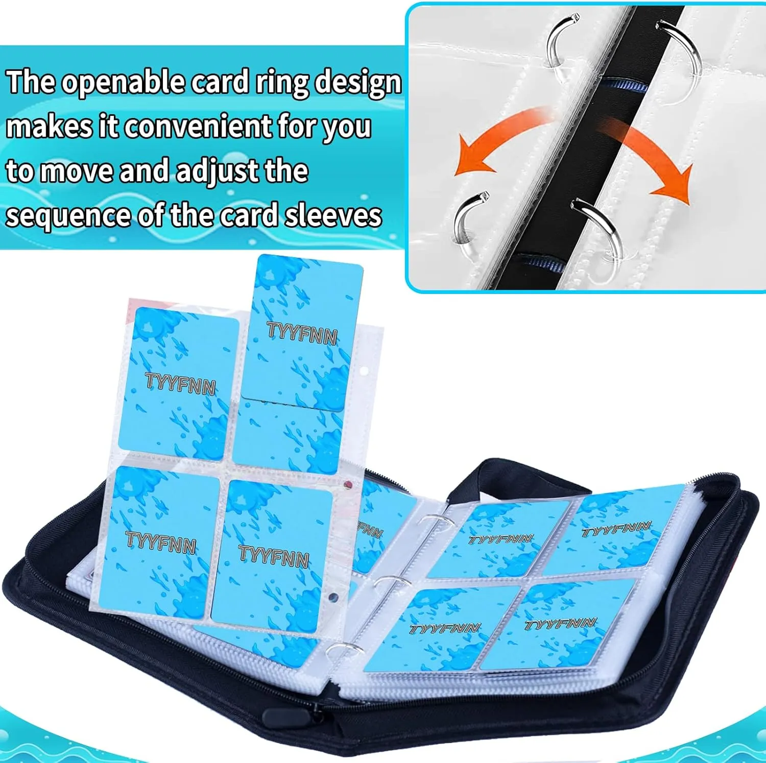 4 Pocket Card Binder for Cards, Double-Sided Card Collection Binder Album Book Case, Trading Card Binder Holder Fits 400 Cards with 50 Removable Sleeves, Toys Gift For Boys Girls Aged 4-16