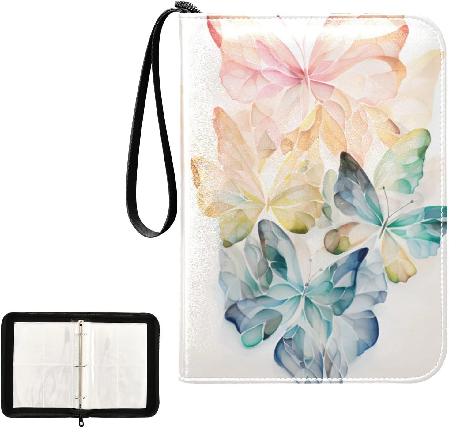 4 Pockets Trading Card Album Holder Book Folder Sports Card Binder Butterfly Watercolor 1 400 Double Side Pockets for 3 Ring Binder Zipper
