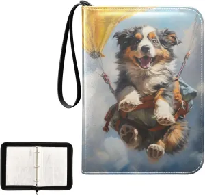 4 Pockets Trading Card Album Holder Book Folder Sports Card Binder Dog Parachute 400 Double Side Pockets for 3 Ring Binder Zipper