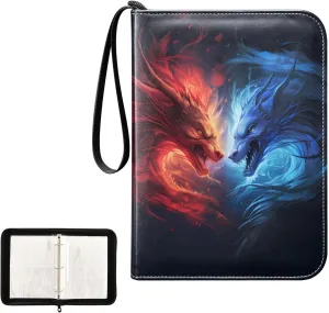 4 Pockets Trading Card Album Holder Book Folder Sports Card Binder Dragon Dinosaur 400 Double Side Pockets for 3 Ring Binder Zipper