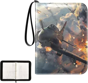 4 Pockets Trading Card Album Holder Book Folder Sports Card Binder Fighter Jets 400 Double Side Pockets for 3 Ring Binder Zipper