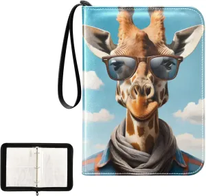 4 Pockets Trading Card Album Holder Book Folder Sports Card Binder Giraffe Glasses 400 Double Side Pockets for 3 Ring Binder Zipper