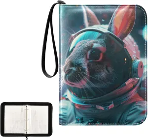 4 Pockets Trading Card Album Holder Book Folder Sports Card Binder Space Rabbit 400 Double Side Pockets for 3 Ring Binder Zipper