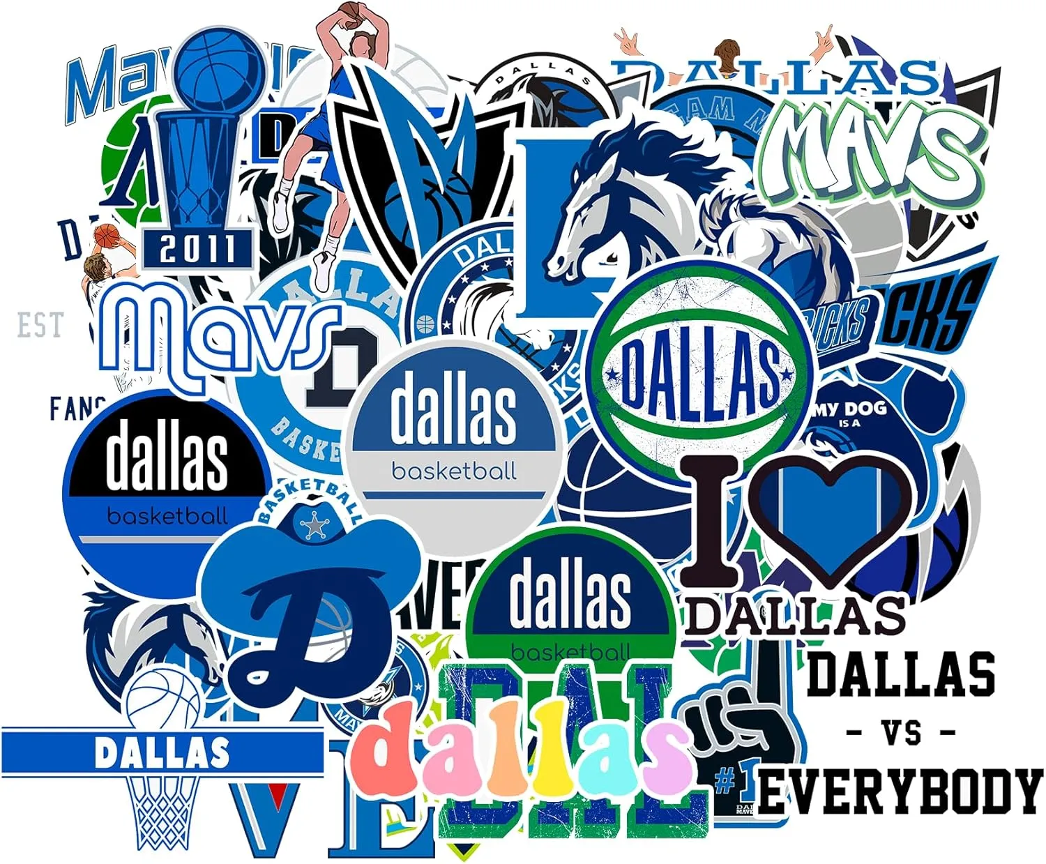 40 PCS Dallas Vinyl Mavericks Basketball Stickers for Water Bottle, Laptop, Bicycle, Computer, Motorcycle, Travel Case, Car Decal Decoration Sticker
