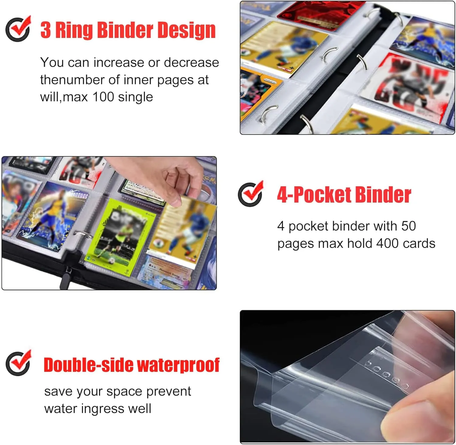 400 Pocket Soccer Card Binder for Collectors - Waterproof Storage Book with Removable Sleeves, Compatible with Soccer Cards 2024-2025