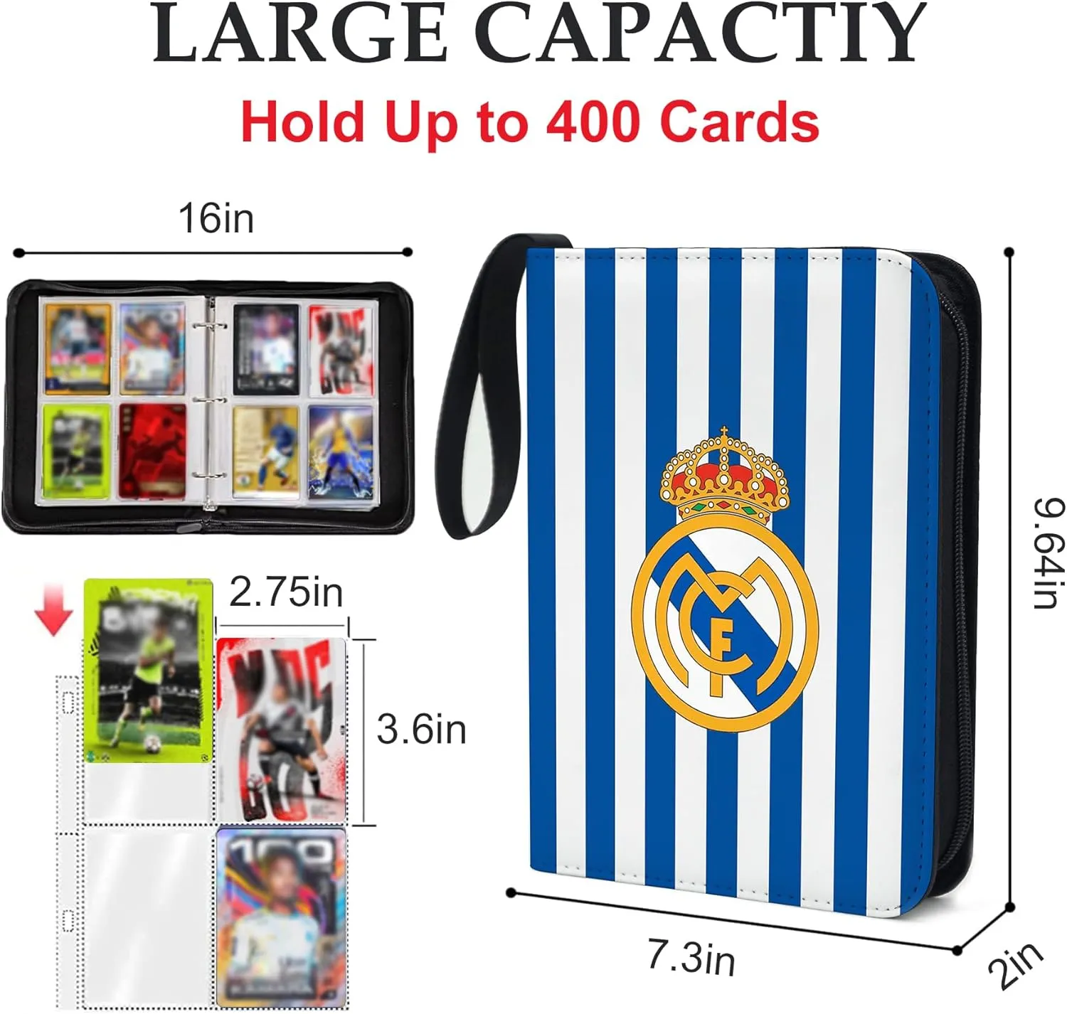 400 Pocket Soccer Card Binder for Collectors - Waterproof Storage Book with Removable Sleeves, Compatible with Soccer Cards 2024-2025