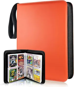 400 Pockets TONESPAC Card Binder Carrying Holder Compatible with Trading Cards Binder, Coupon Organizer Baseball Card Sleeves, Sports Cards (Orange)