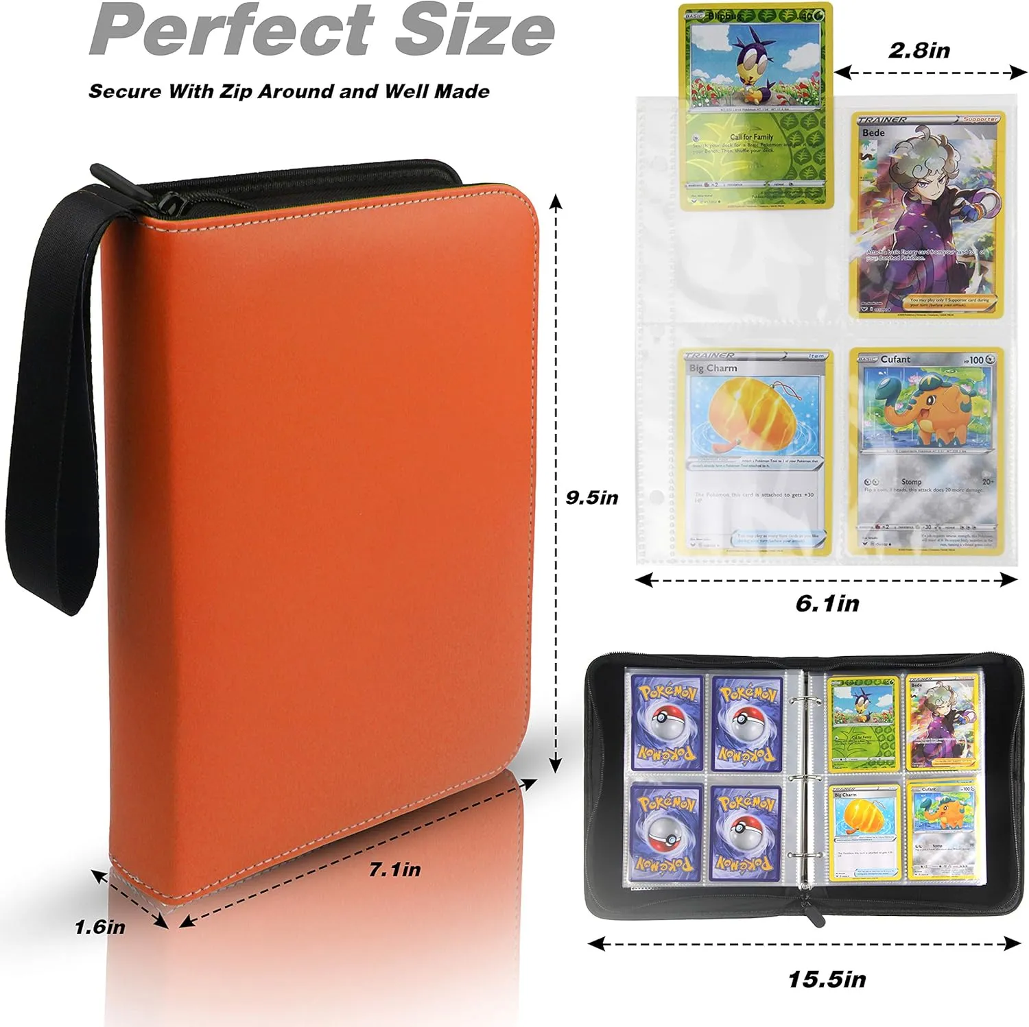 400 Pockets TONESPAC Card Binder Carrying Holder Compatible with Trading Cards Binder, Coupon Organizer Baseball Card Sleeves, Sports Cards (Orange)