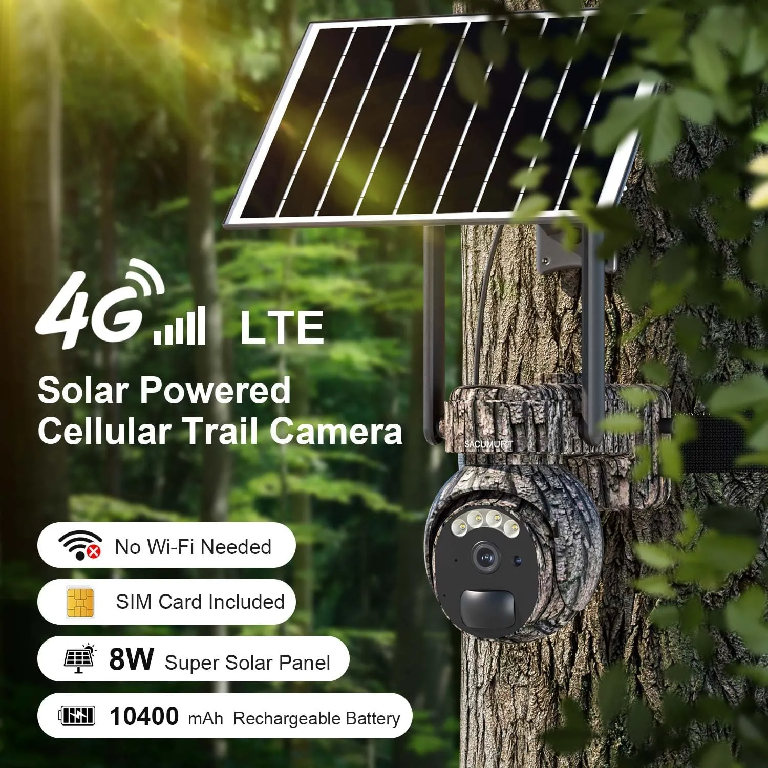4G LTE Cellular Trail Cameras, Game Cameras with Night Vision Motion Activated Waterproof, Cell Camera for Hunting Solar Powered, 2K 360° View Live Video Deer Camera for Wildlife, No Wi-Fi