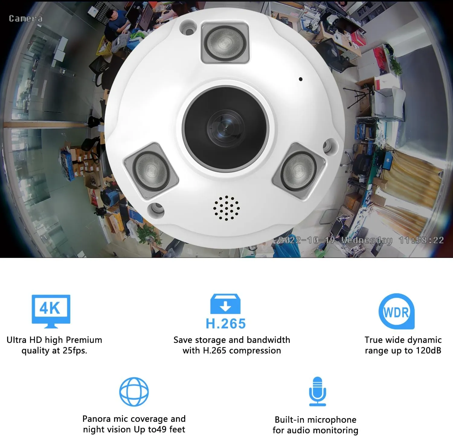 4K POE IP Fisheye Camera, 1.7mm Lens, 49ft Infrared, WDR, Metal housing, IP66 Water-Proof Indoor&Outdoor Panoramic Security Camera(Compatible with Hikvision/Dahua NVRs)