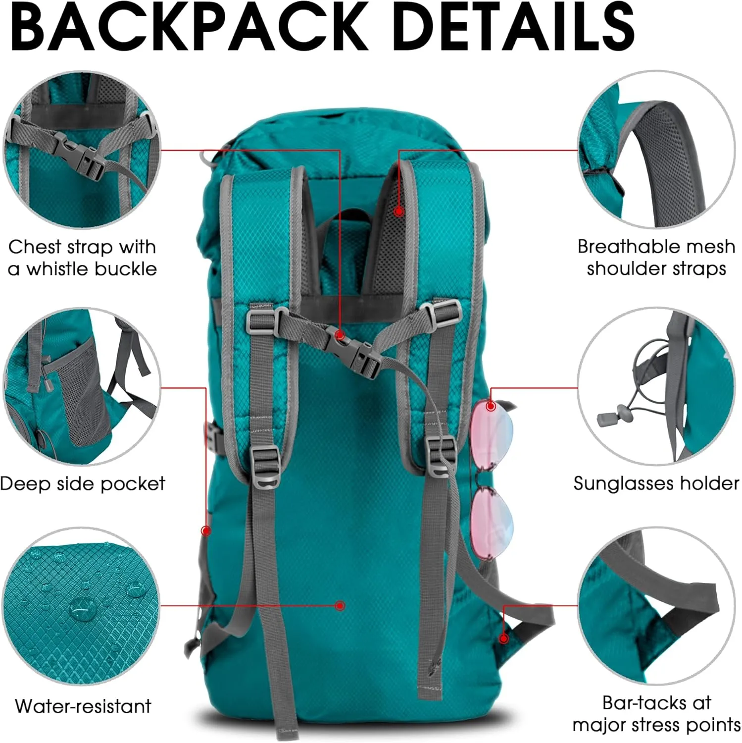 4Monster Portable Hiking Backpack,Lightweight Packable Hiking Daypack,Water Resistant Carry on Backpack for Travel Camping Outdoor (32L, Green)