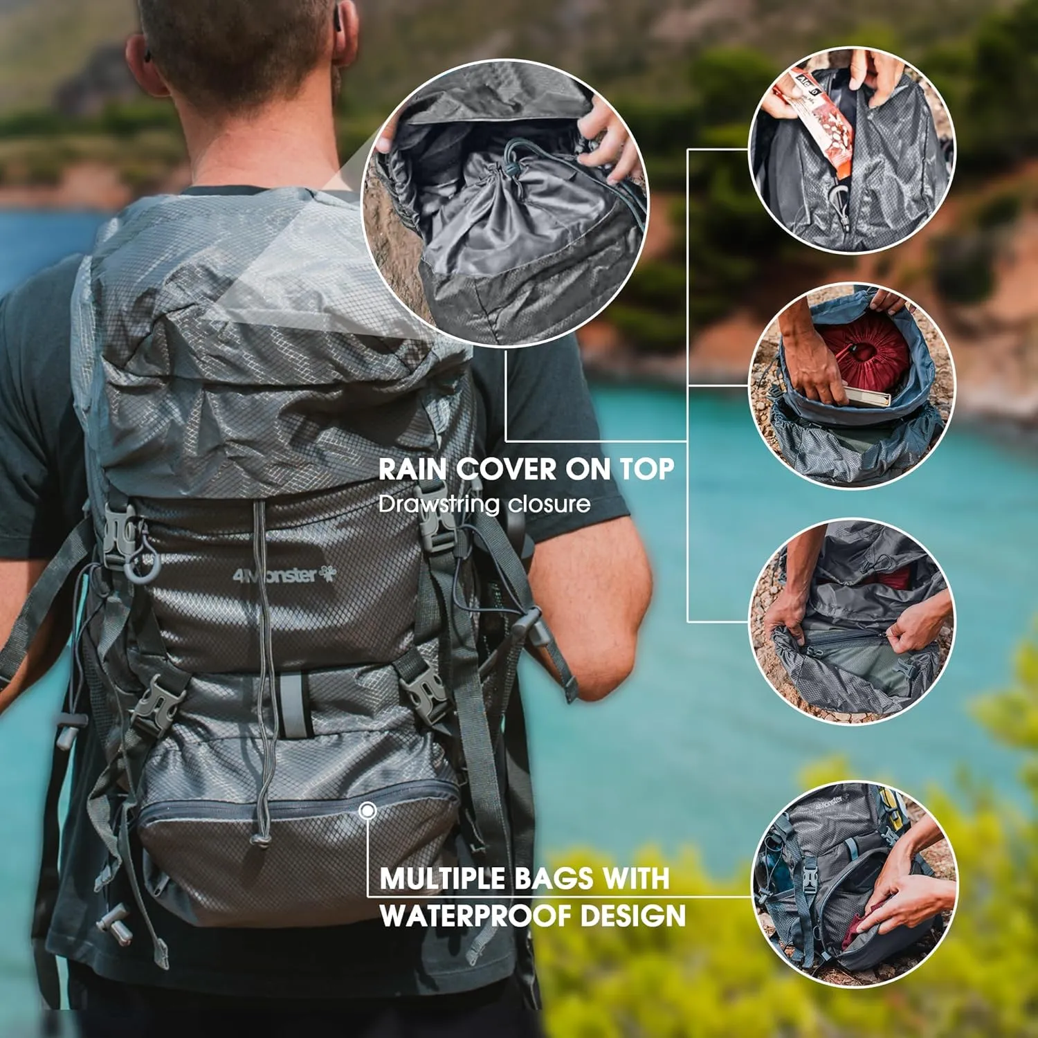 4Monster Portable Hiking Backpack,Lightweight Packable Hiking Daypack,Water Resistant Carry on Backpack for Travel Camping Outdoor (32L, Green)
