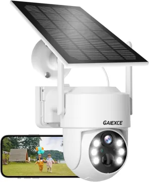 4MP Solar Security Cameras Wireless Outdoor, 100% Wire-Free, Battery Powered Camera, 360° View, PIR Motion Detection, 2-Way Audio, Cloud/SD, Color Night Vision & Spotlights, Only 2.4G WiFi