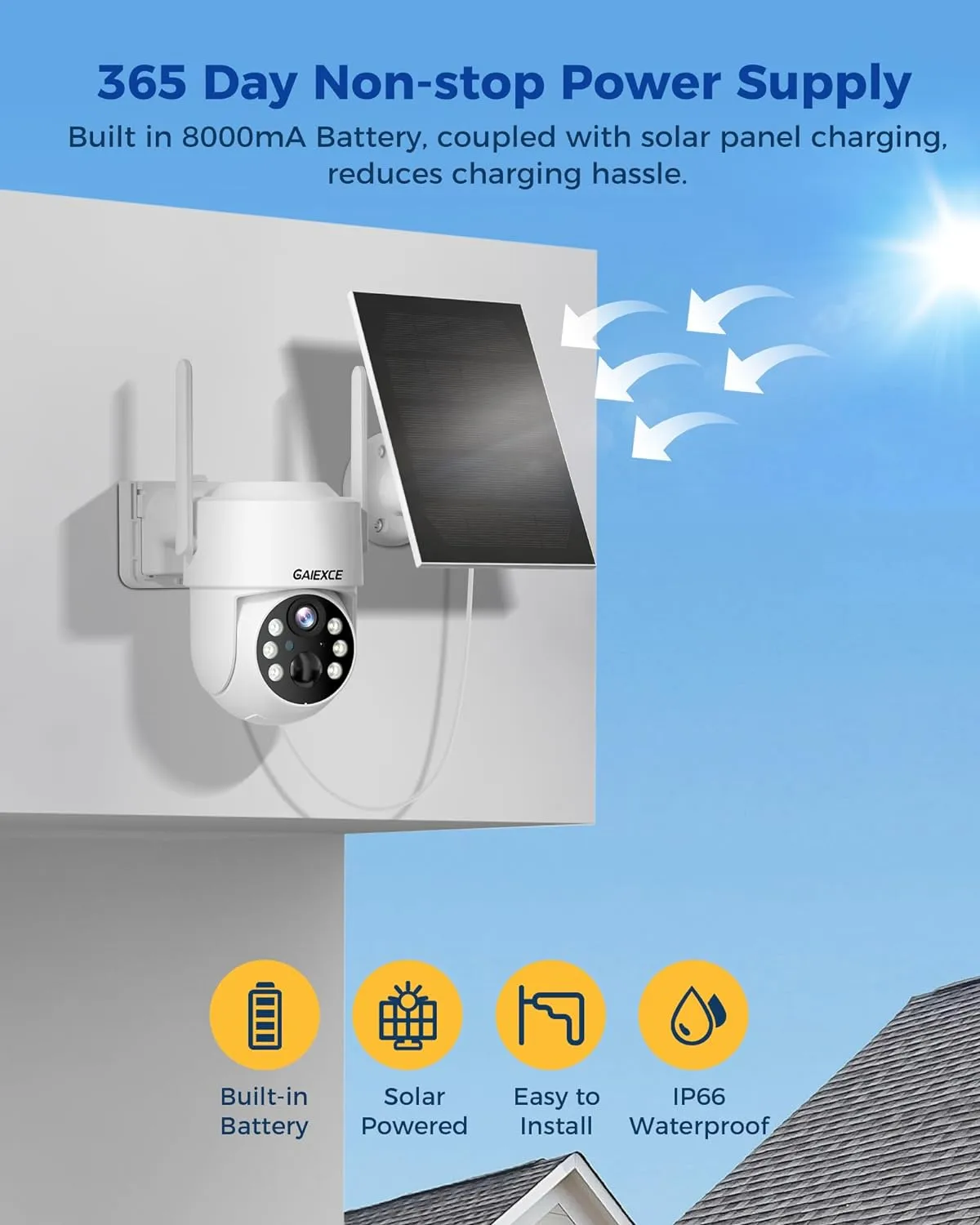 4MP Solar Security Cameras Wireless Outdoor, 100% Wire-Free, Battery Powered Camera, 360° View, PIR Motion Detection, 2-Way Audio, Cloud/SD, Color Night Vision & Spotlights, Only 2.4G WiFi