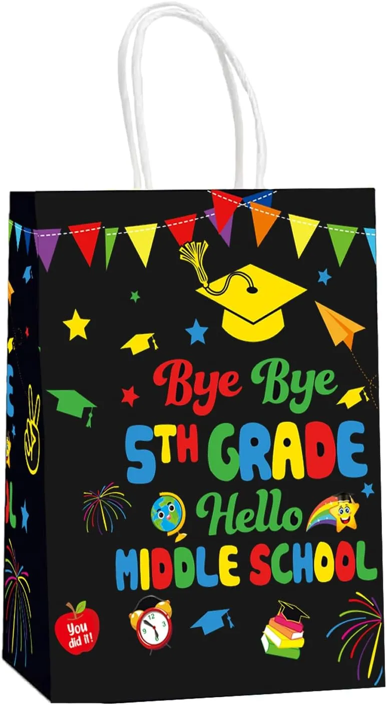 5TH Grade Graduation Gift Bags for 5TH Grade Graduation Decorations 2025, 5th Grade Grad Party Favors Supplies, Bye Bye 5th Grade Hello Middle School, Middle School Grad Party Supplies, 8Pcs