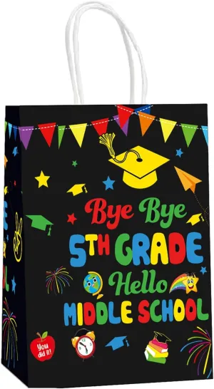 5TH Grade Graduation Gift Bags for 5TH Grade Graduation Decorations 2025, 5th Grade Grad Party Favors Supplies, Bye Bye 5th Grade Hello Middle School, Middle School Grad Party Supplies, 8Pcs
