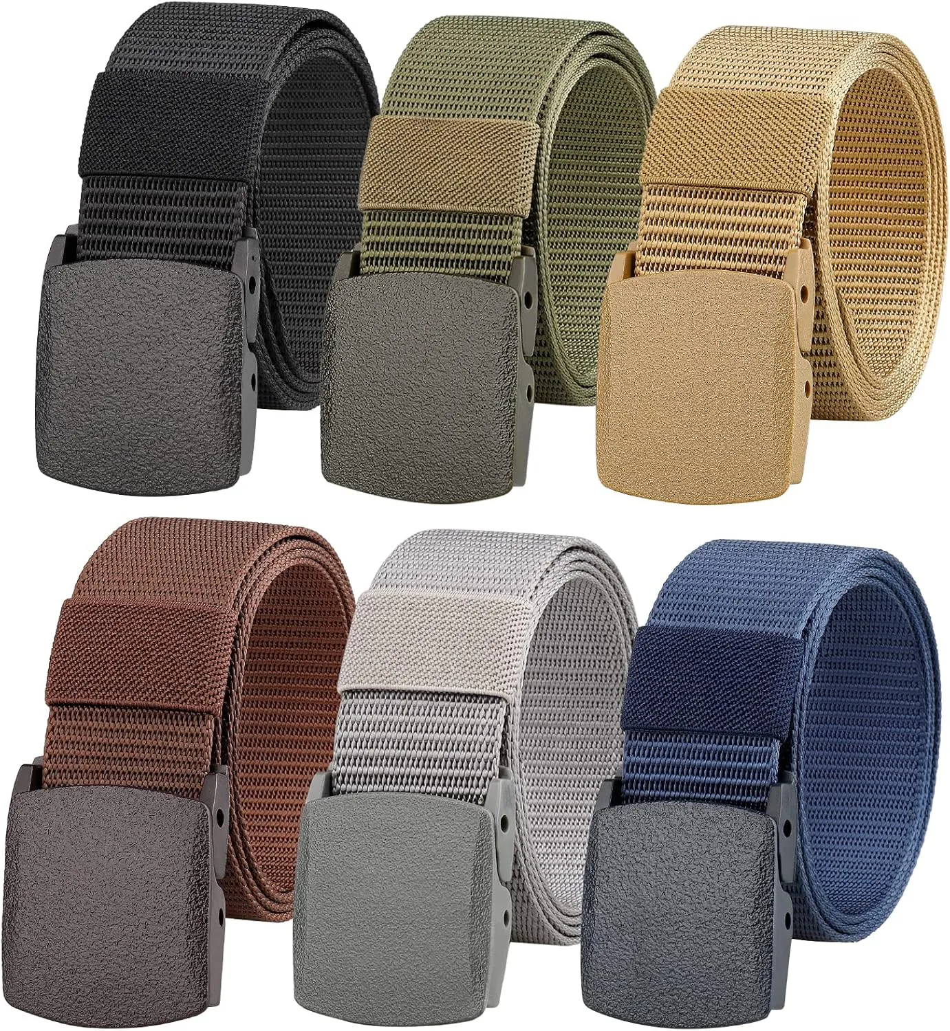 6 Pack Tactical Military Nylon Belt Plastic Buckle Metal Free Webbing Canvas Belt for Outdoors