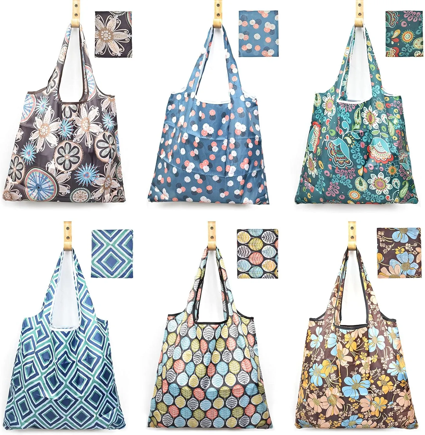 6 Pcs Reusable Grocery Bags Xlarge 50LBS Foldable Grocery Shopping Bags Washable Beach Bag Ripstop Nylon Tote Bags